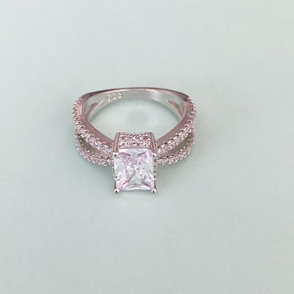 Square Cut CZ Solitaire Ring - Picture 6 of 7